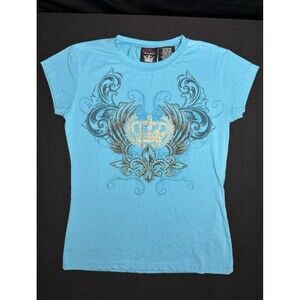 Y2K Mcbling Crown Wings Studded Old Skool Grahic Baby Tee AOP Juniors XL